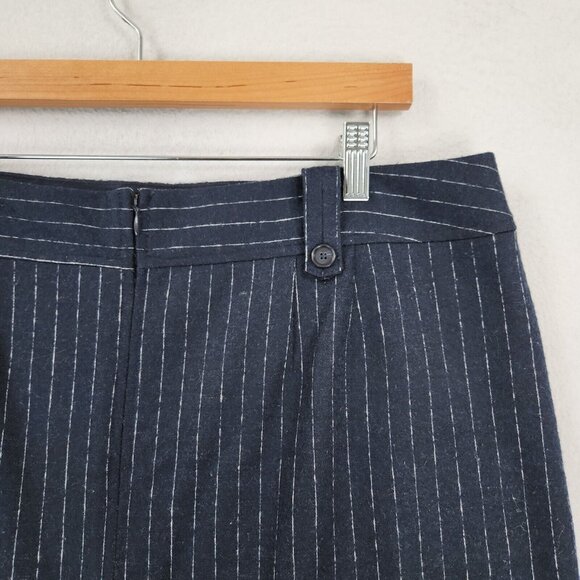 Ann Taylor LOFT Skirt Womens 14 Navy Blue Pinstripe Wool Blend A Line Classic - Picture 7 of 10
